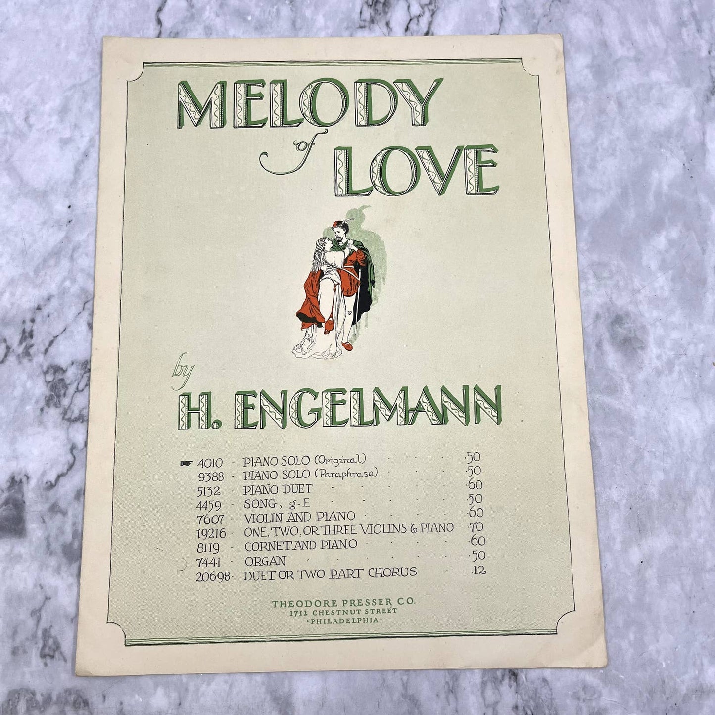 Melody of Love H. Engelmann 1903 Sheet Music TK2-SM2