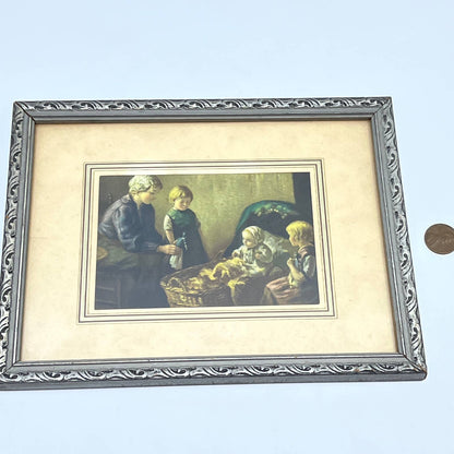 Vintage Framed Victorian Art Print Woman w/ Baby and Children 6x8" TF6