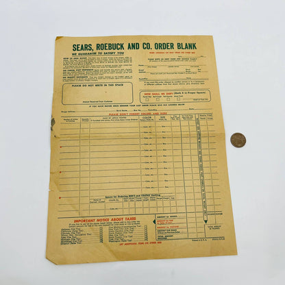 1942 Sears, Roebuck and Co. Order Blank Form D2