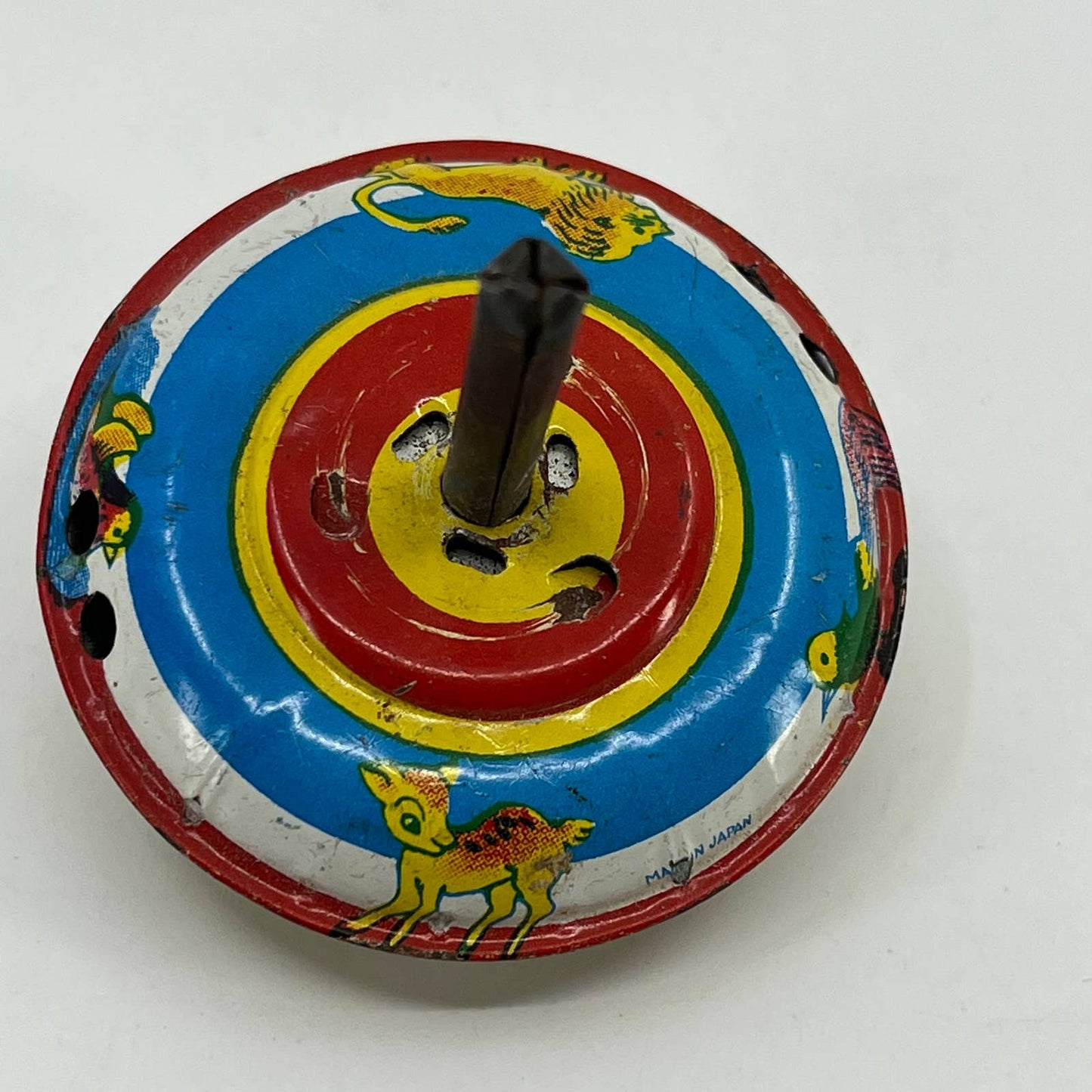 Vintage Original Tin Litho Animals Toy Spinning Top Japan SC4