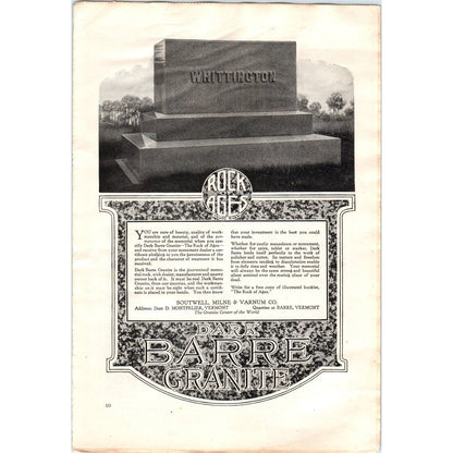 c1920 Harper's Ad - Granite Tombstones Botwell, Milne & Varnum Montpelier EA3