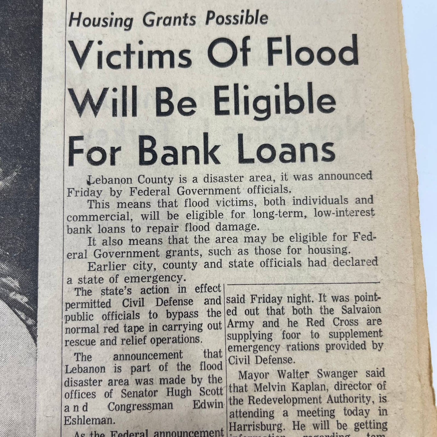 1972 June 24 Lebanon Daily News Hurricane Agnes Lebanon Declared Disaster TH6