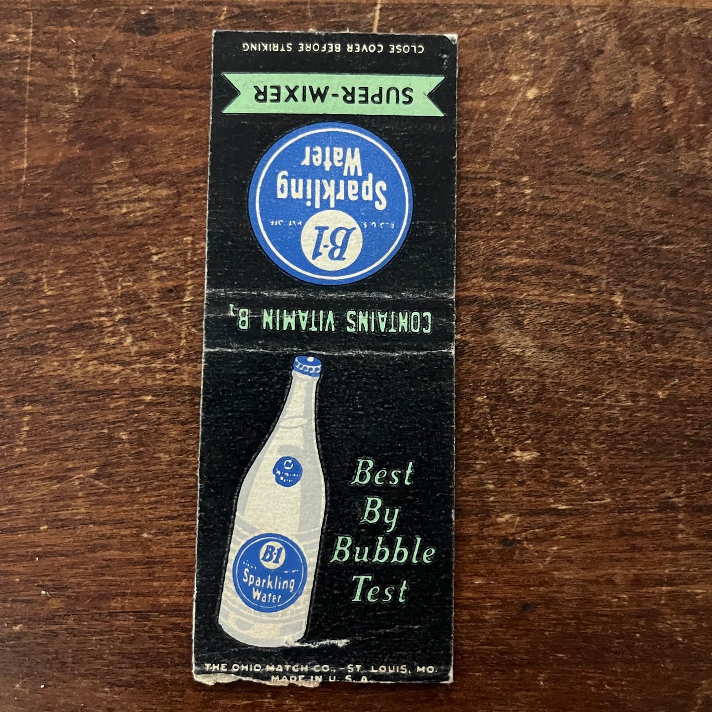 B-1 Sparkling Water Vitamin B1 Advertising Matchbook Cover SB3-M1