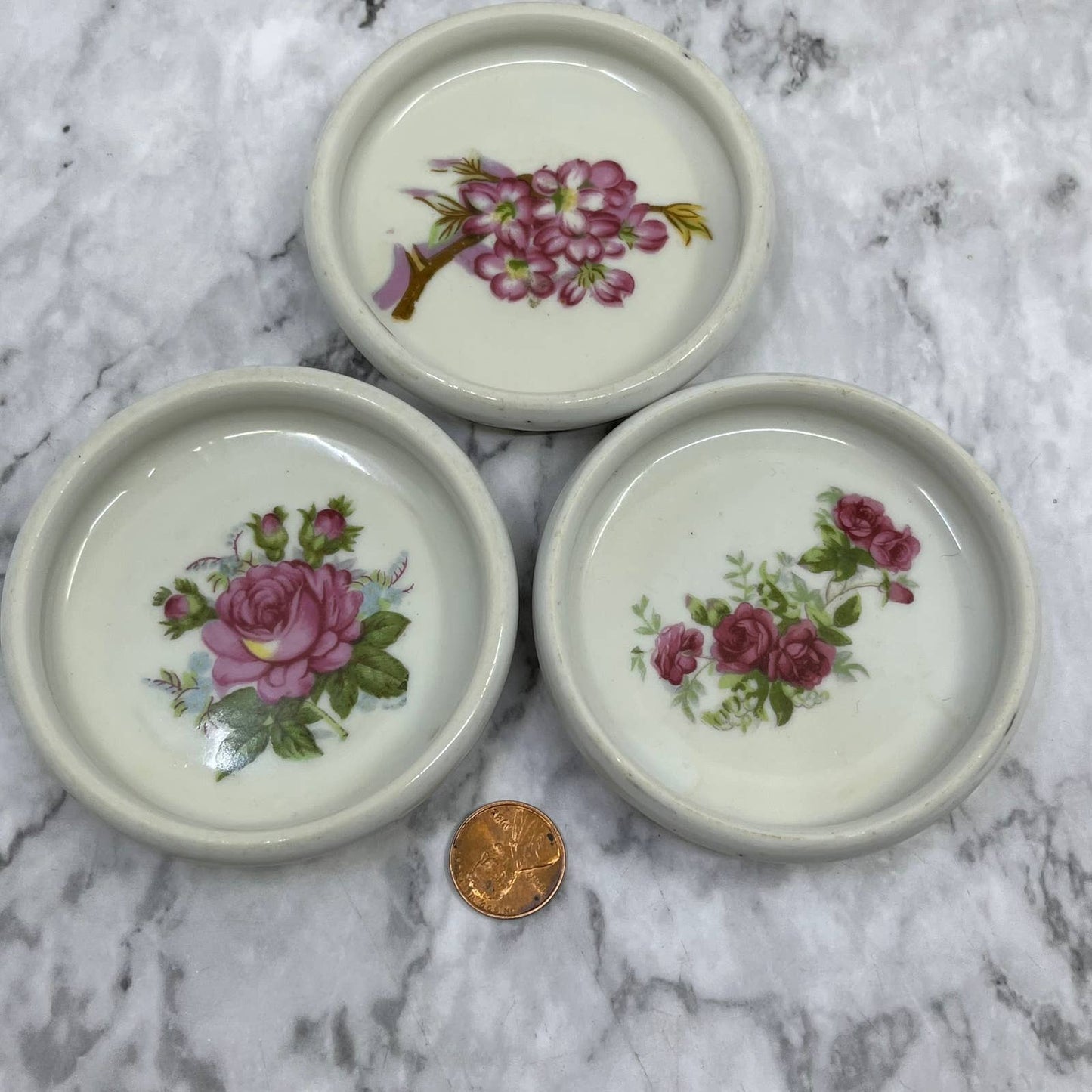 Vintage Floral Mini Butter Pat Plate Tea Doll Party 3” Japan Set of 3 TJ5
