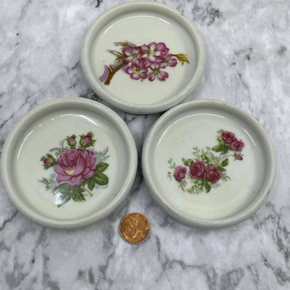 Vintage Floral Mini Butter Pat Plate Tea Doll Party 3” Japan Set of 3 TJ5