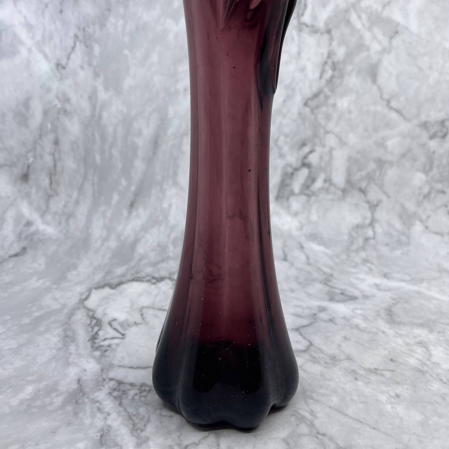 Vintage Mid Century 10.5" Tall Purple Stretch Swung Glass Five Finger Vase TE4