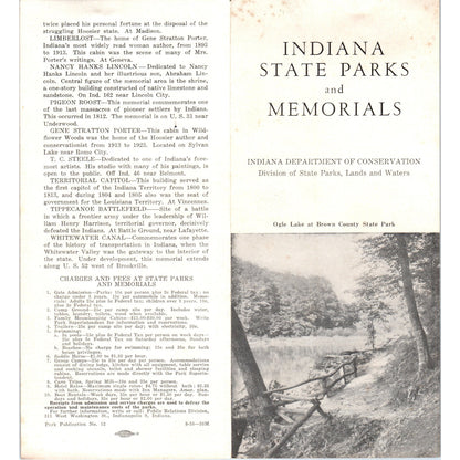 1950s Indiana State Parks & Memorials Ogle Lake Fold Out Travel Brochure TH2-SF2