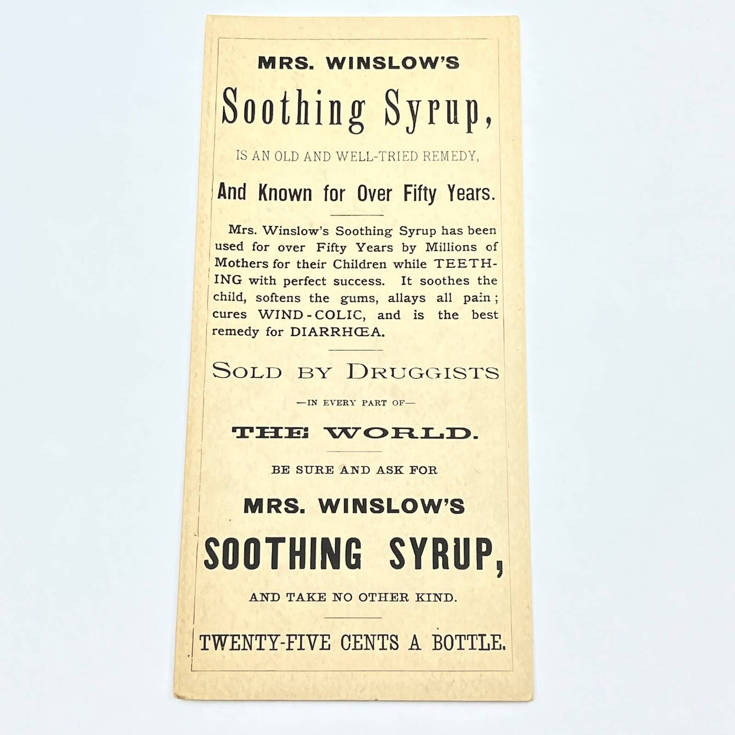 1880s Quack Medicine Blotter Mrs. Winslow's Soothing Syrup AB8-4