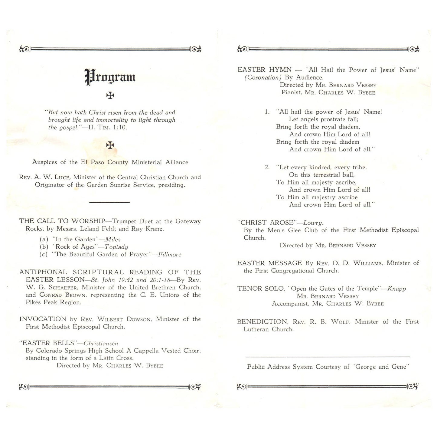 1937 Easter Sunrise Service Program Garden of the Gods Colorado Springs SE4