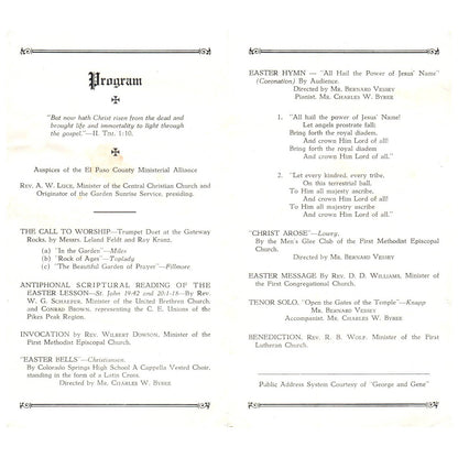 1937 Easter Sunrise Service Program Garden of the Gods Colorado Springs SE4