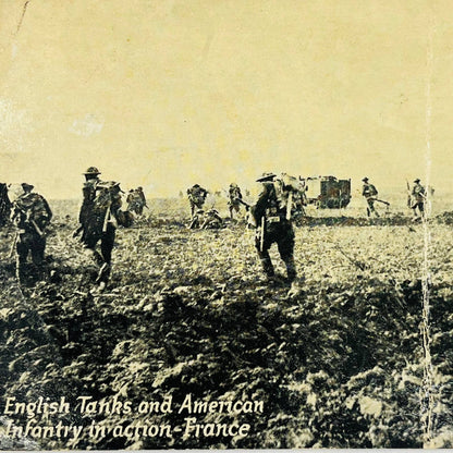 c1918 Postcard WWI English Tanks and American Inventory in Action France PA9