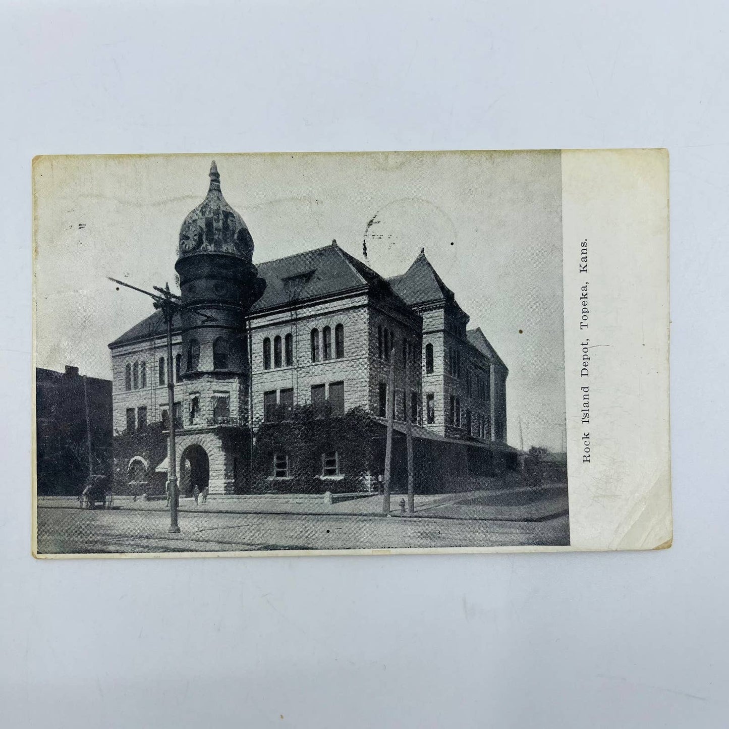 1910s Postcard Rock Island Depot Topeka Horse and Buggy Kansas PA8