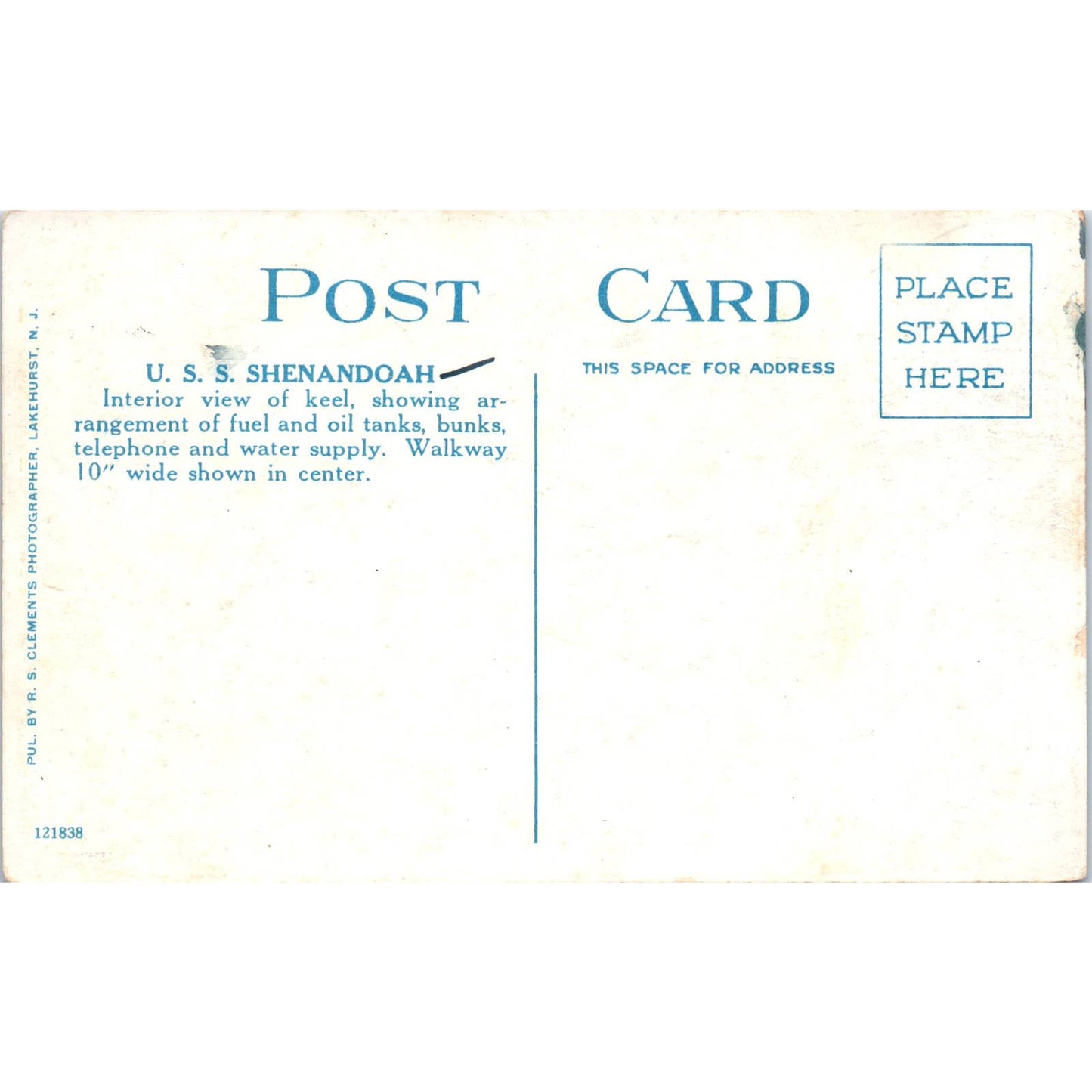 Interior USS Shenandoah Naval Air Station Lakehurst NJ Original Postcard TK1-28