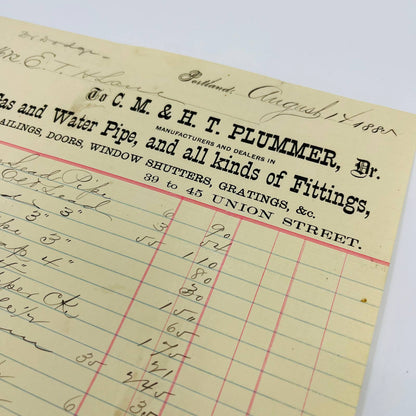 1885 CM & HT Plummer Portland ME Union Street Billhead Letterhead Receipt AA4