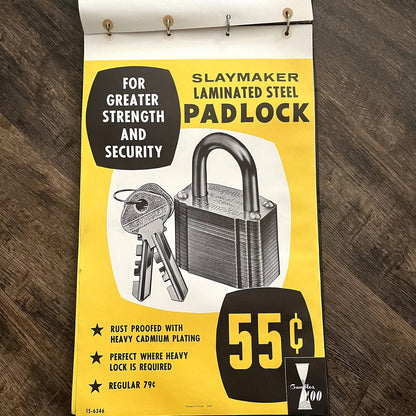 1960 Slaymaker Padlock Gambles 100 Store Display Advertising Poster 13.5x20