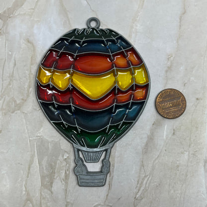 1980s Rainbow Hot Air Balloon Stained Glass Suncatcher 2.5x4 TE5-S1