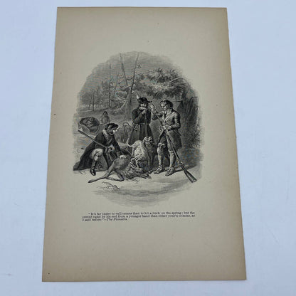 1880s Original Art Engraving - The Pioneers - Colonial Hunting Scene AC8