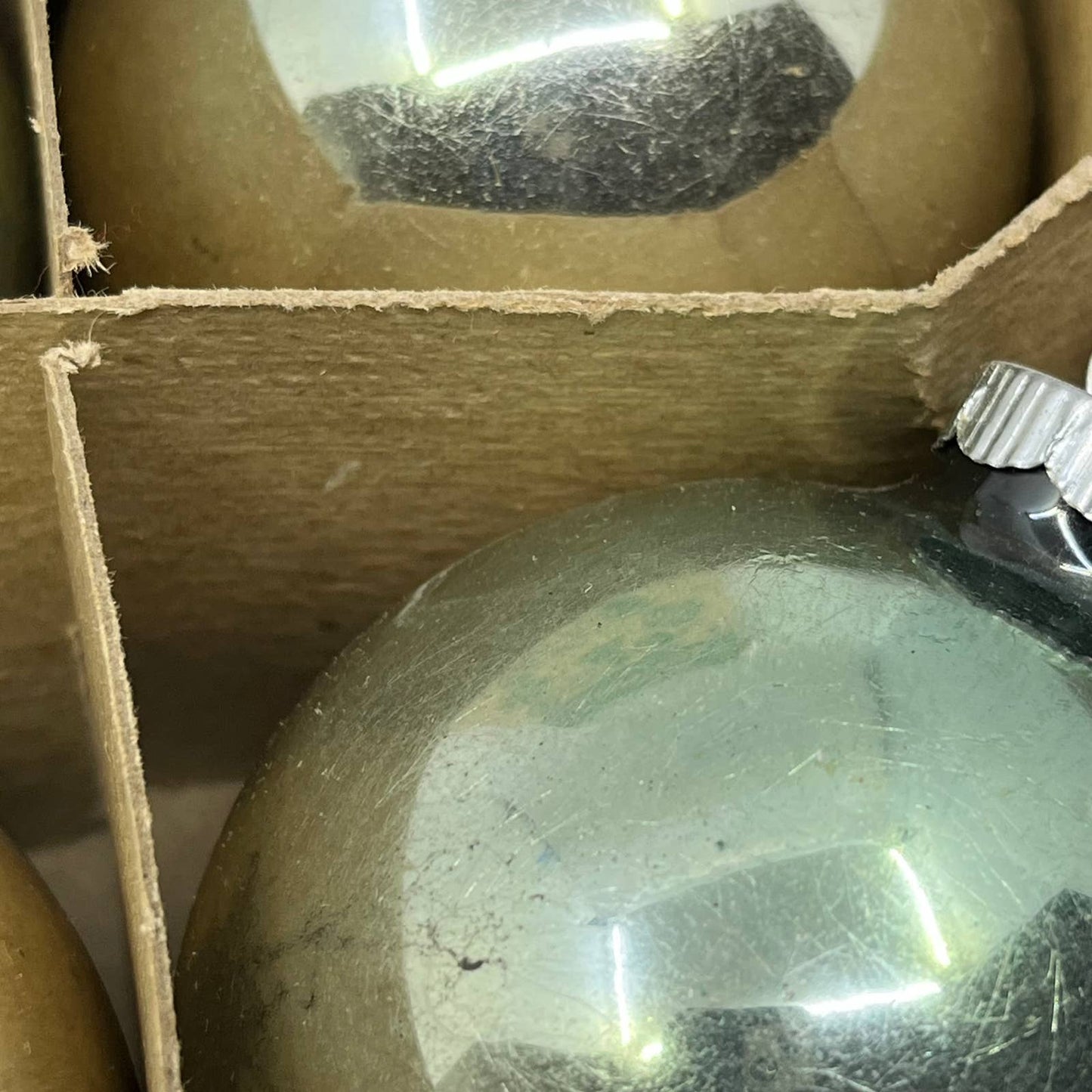 Shiny Brite 12 Vintage 3" Mercury Glass Ornaments Original Box  Silver Green TJ9