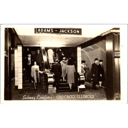 Adams-Jackson Subway Escalator Chicago Illinois RPPC Original Postcard P2-11