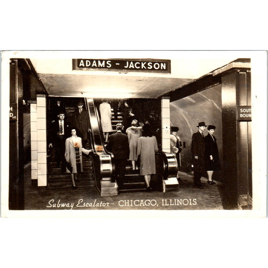Adams-Jackson Subway Escalator Chicago Illinois RPPC Original Postcard P2-11