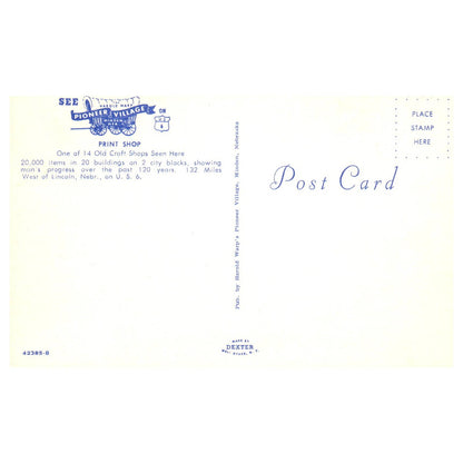 Vintage Postcard - Acme Print Shop Pioneer Village Lincoln Nebraska TJ6-1