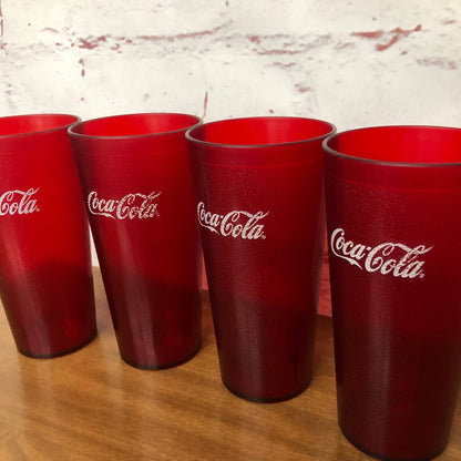 Vintage Coca-Cola Tumbler Glass Red Hard Textured Plastic Restaurant 24oz Set 4
