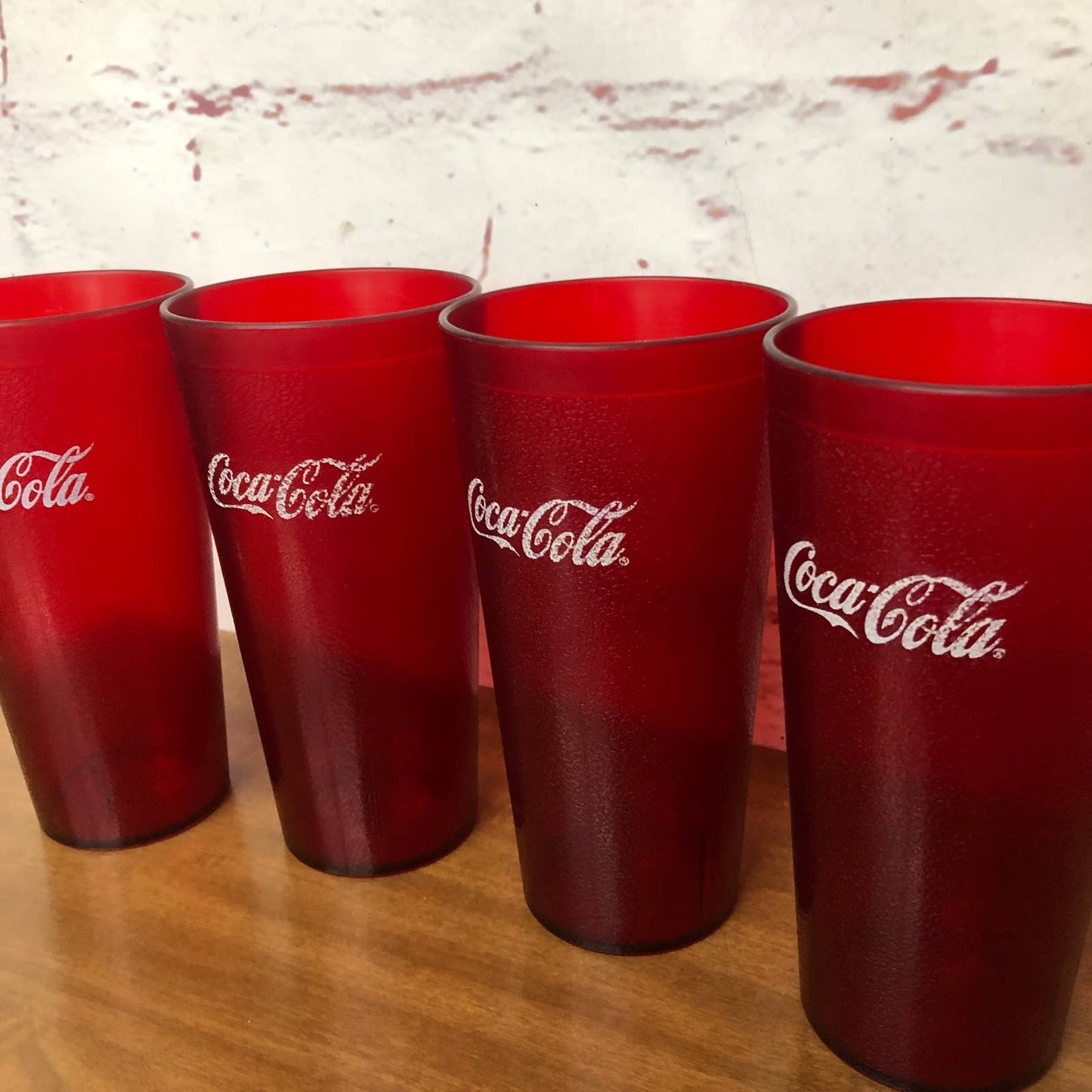 Vintage Coca-Cola Tumbler Glass Red Hard Textured Plastic Restaurant 24oz Set 4