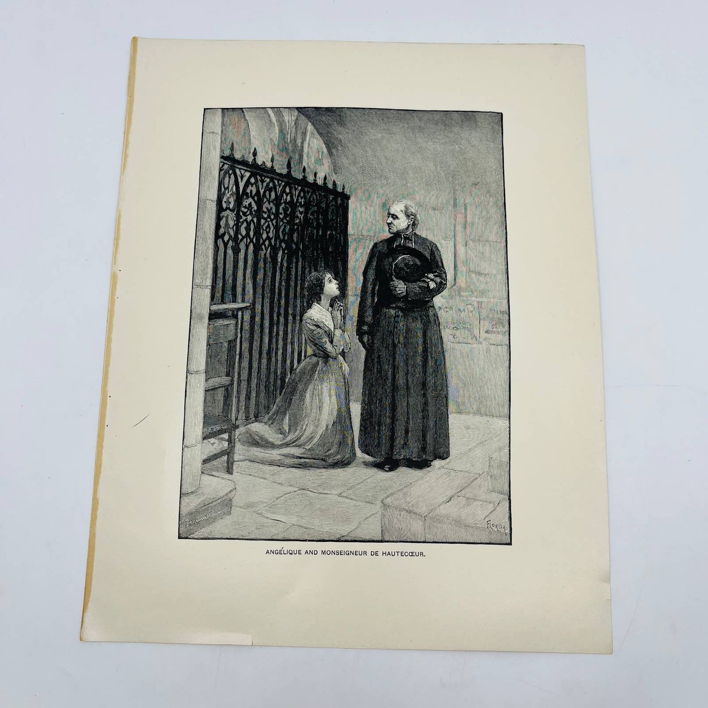 1880s Art Print Engraving Zola Le Rêve ANGÉLIQUE & MONSEIGNEUR DE HAUTE CŒUR