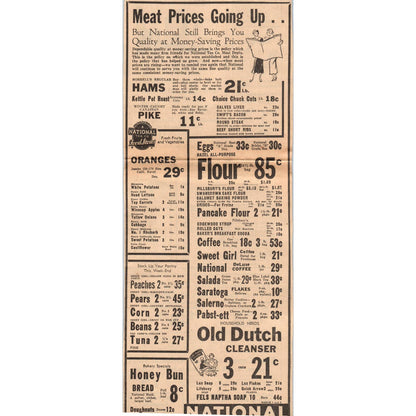 1935 Newspaper Ad National Tea Co Food Stores Meat Prices Going Up FL5-2