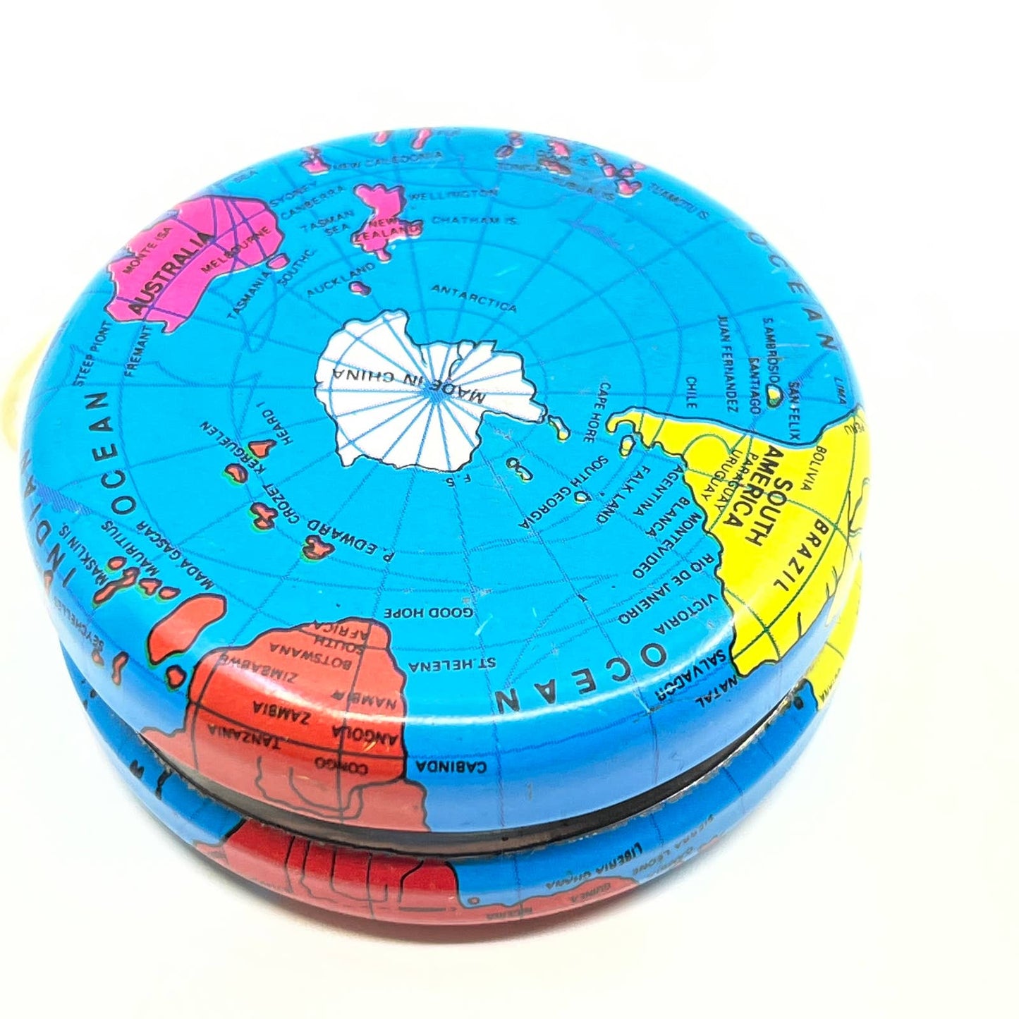 Vintage Tin Litho Globe World Map Yo Yo Toy Yoyo SD6