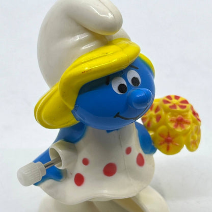 1982 Smurfette Smurf Wind Up Toy Vintage Peyo Galoob Hong Kong WORKS SE2
