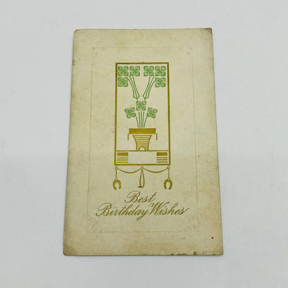 1910s Birthday Post Card WINSCH Back Art Deco Embossed Shamrock Clovers PA5