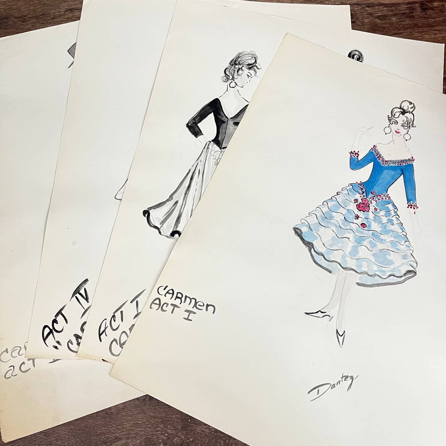 1960s Original LARGE Fashion Flamenco Illustrations By Edmund Dantez FL1