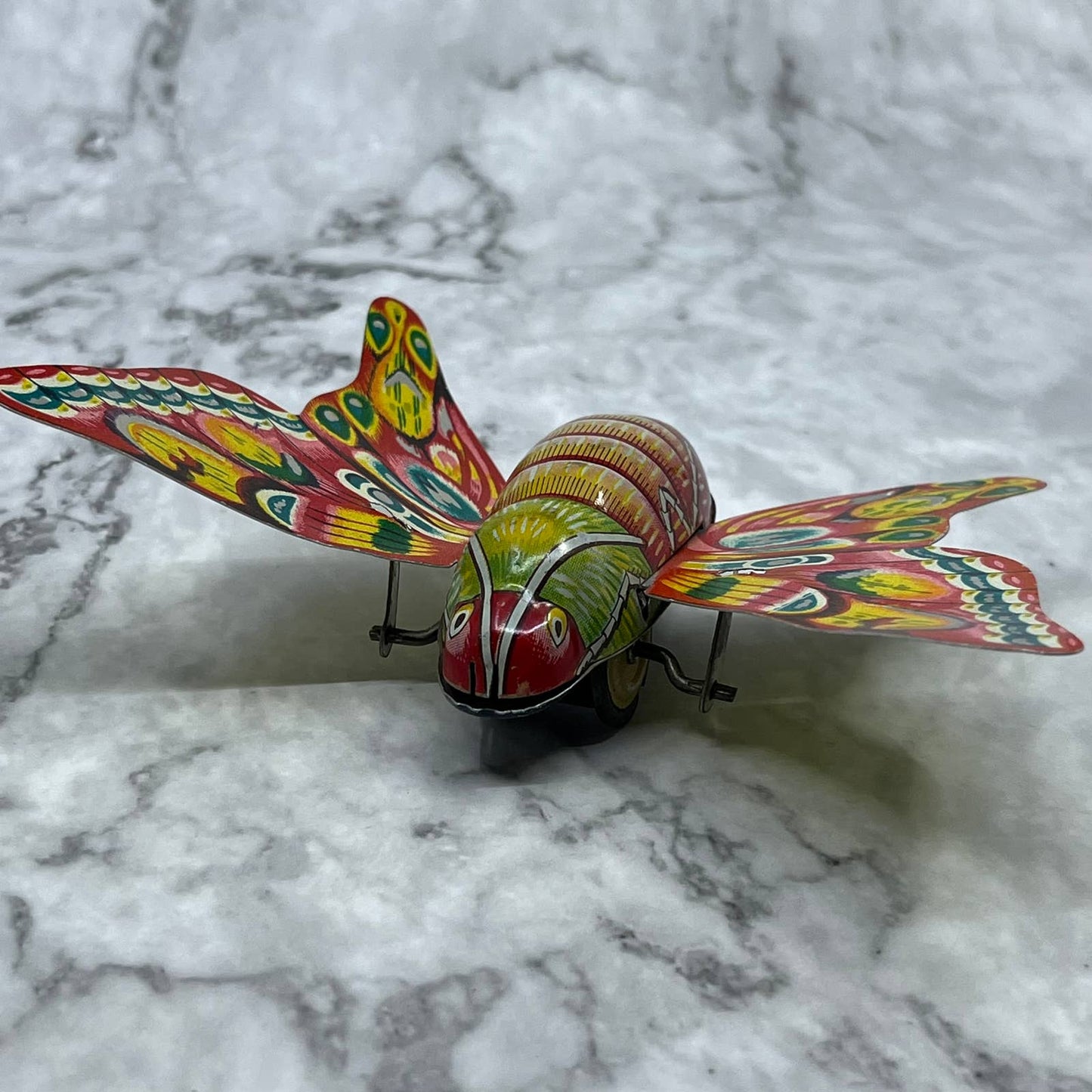 Vtg 50's ALPS Moth Friction Tin Toy. Bold Bright Colors Butterfly JAPAN SF1