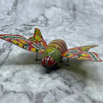 Vtg 50's ALPS Moth Friction Tin Toy. Bold Bright Colors Butterfly JAPAN SF1