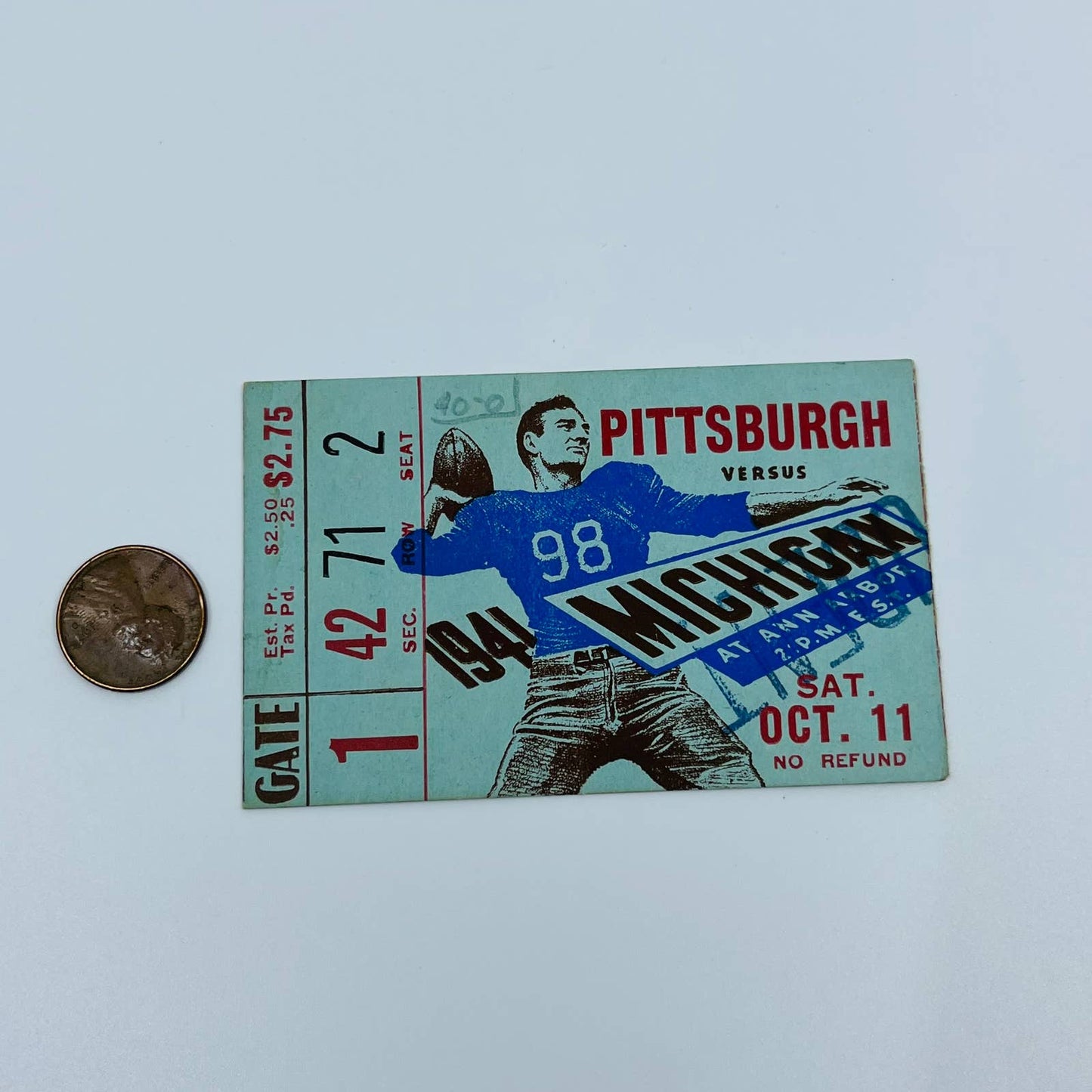 1941 Pittsburgh vs Michigan College Football Ticket Stub AA2