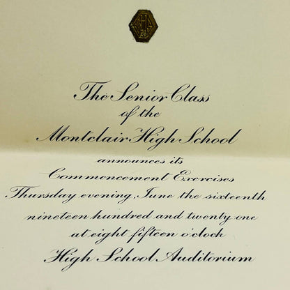 1921 Montclair High School Graduation Commencement Invitation NJ D4