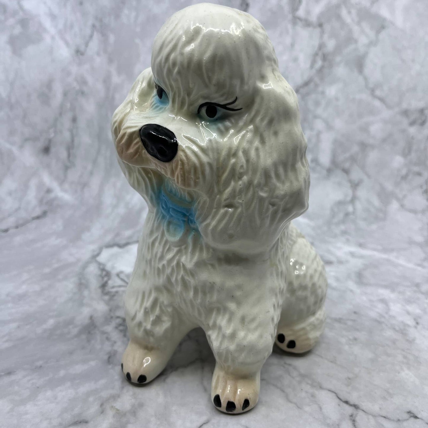 Vintage MCM Ceramic White Poodle Coin Bank 7" TI9