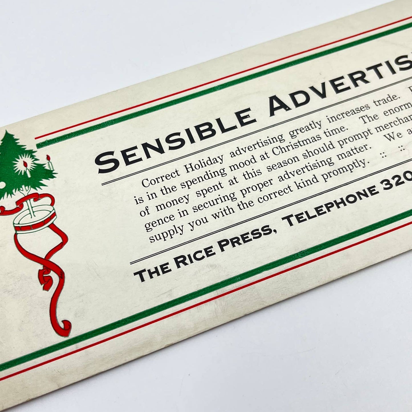 1910s Blotter Card The Rice Press Christmas Tree Flint MI SC8