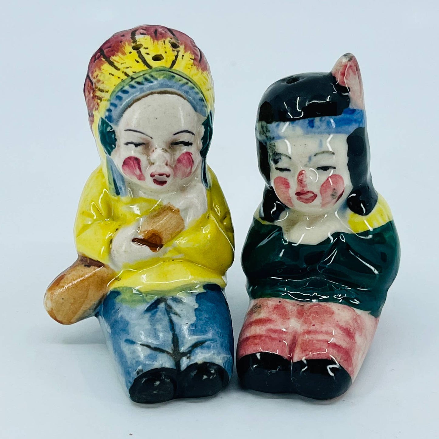 VTG 1950s Indian Native American Chief Man and Woman Salt & Pepper Porcelain TB5