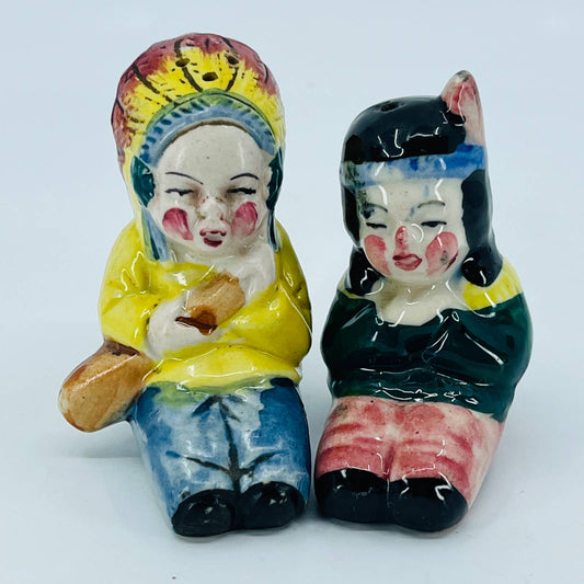 VTG 1950s Indian Native American Chief Man and Woman Salt & Pepper Porcelain TB5