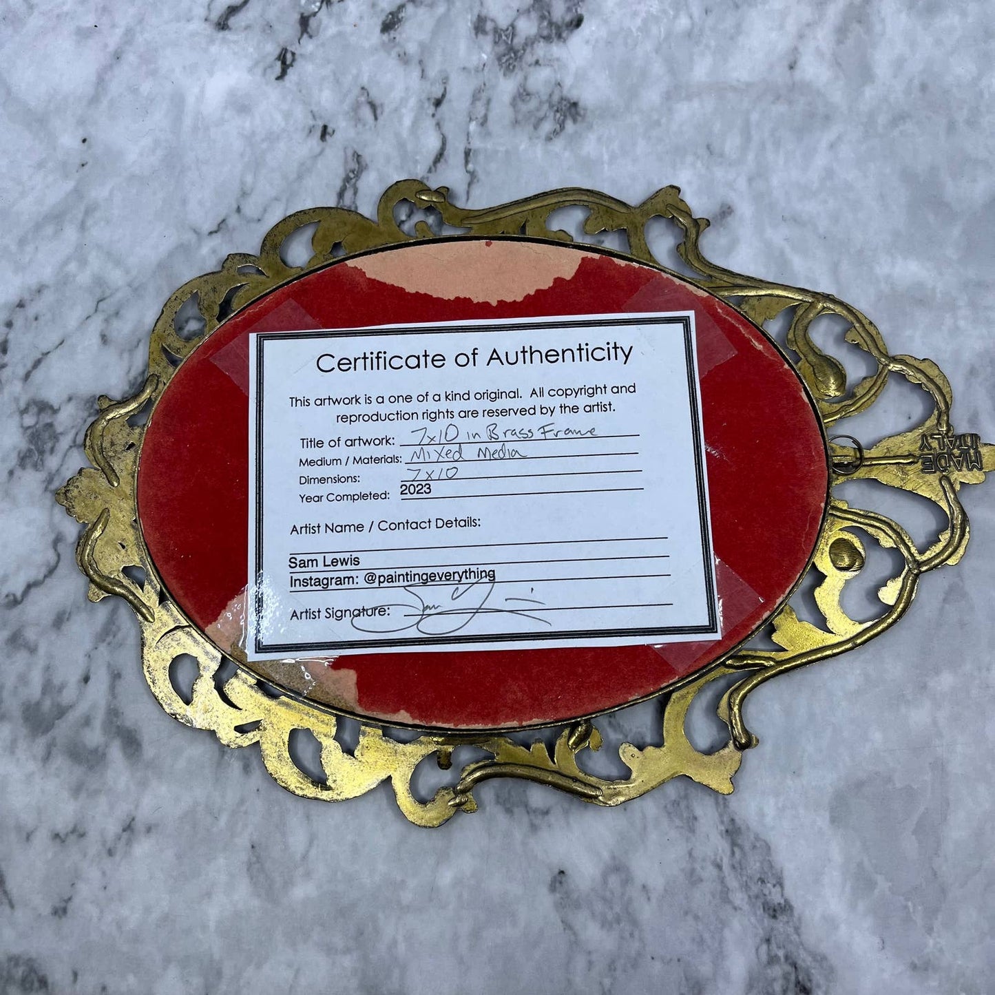 Original Framed Abstract Art Painting 7x10" in Victorian Brass Frame w/ COA TC7