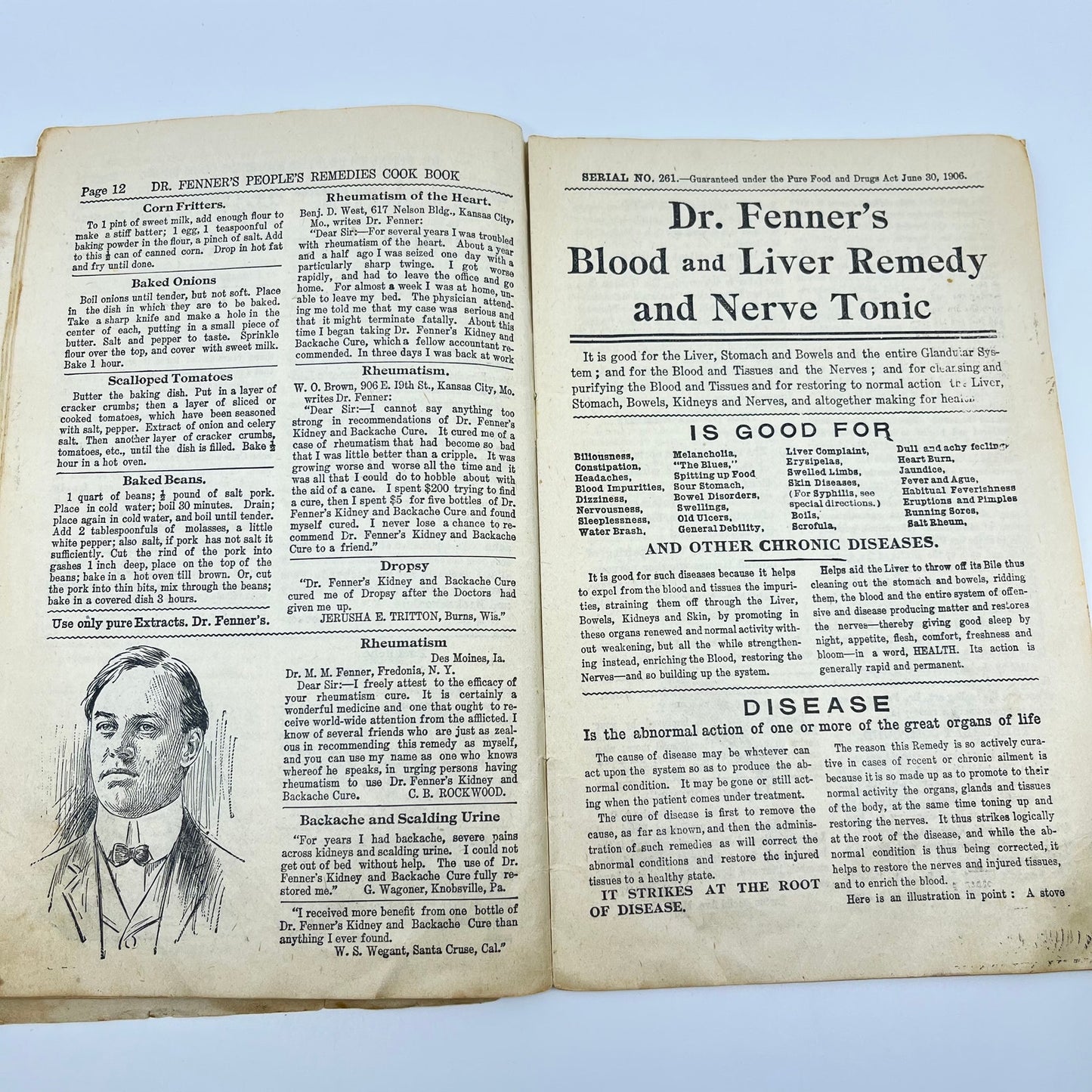 1906 Dr. Fenner’s Cook Book Quack Medicine Recipes Fredonia NY L1-5