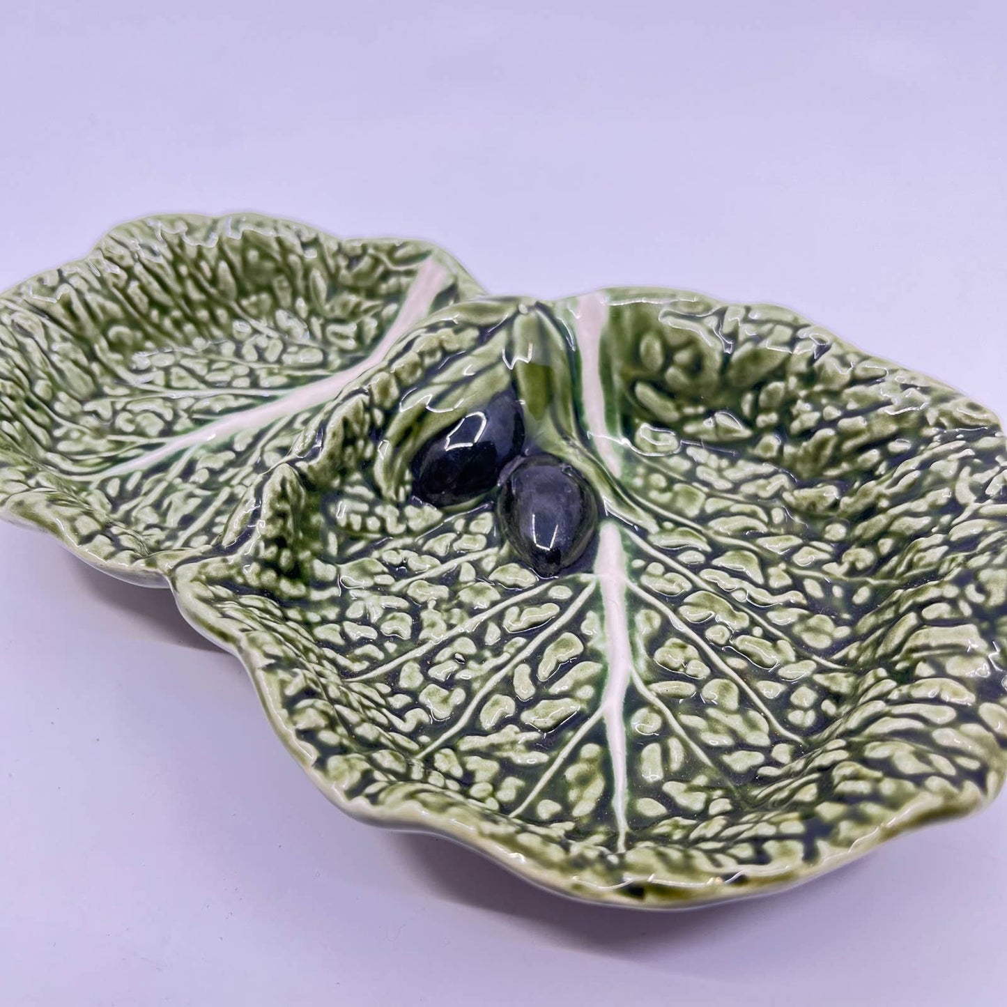 Vintage Portuguese Bordallo Pinheiro Cabbage Condiment Tray Dish 8” TE6