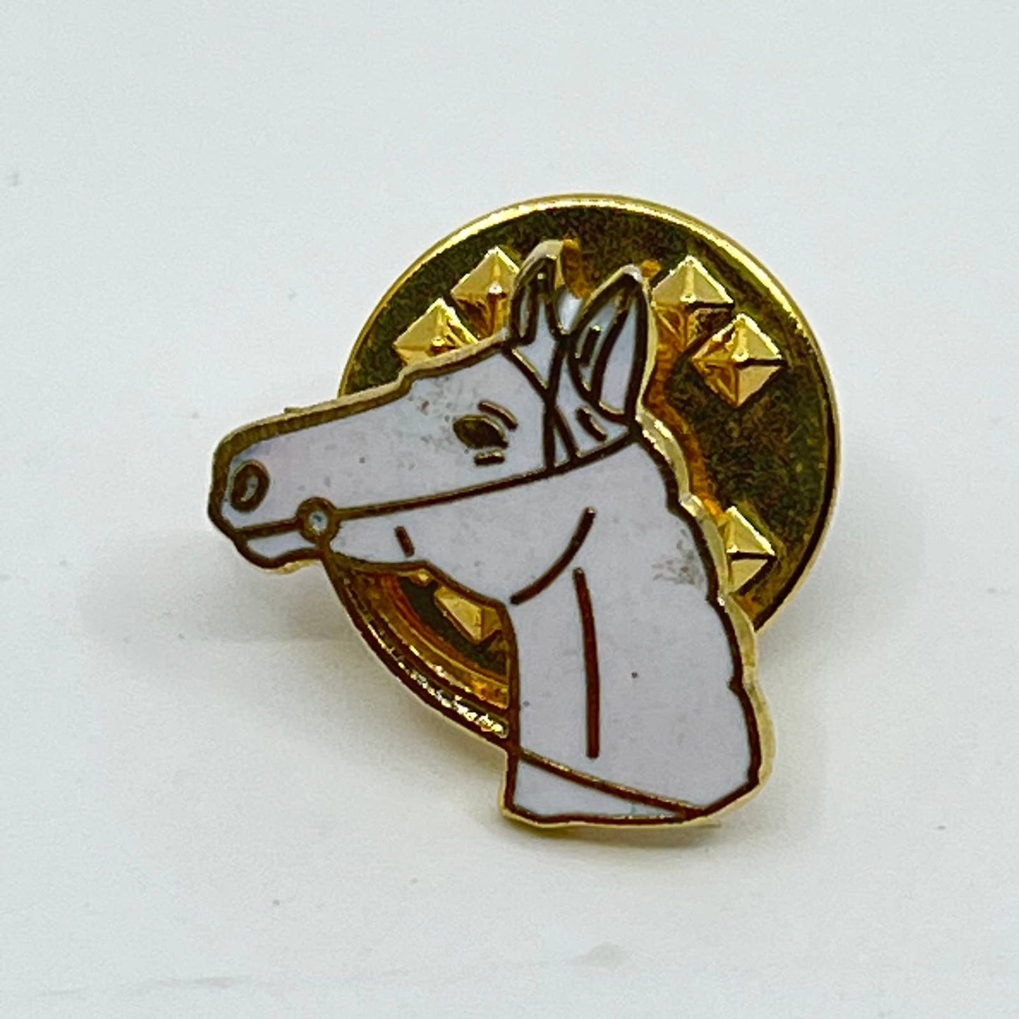Vintage Western Cowboy White Horse Head Enamel Pin Button SC3