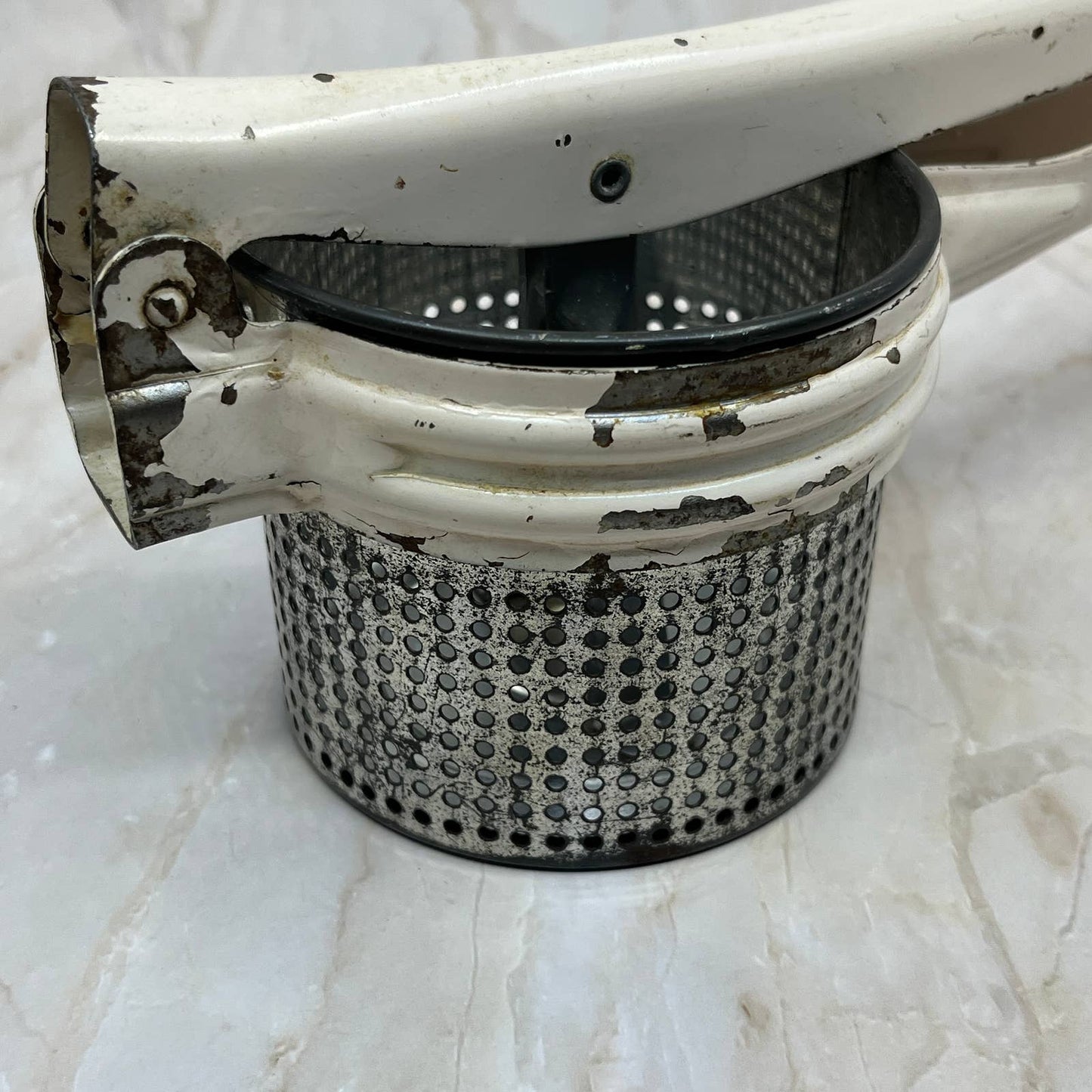 Vintage Kitchen - White Enamel Potato Rice Ricer Masher - 1950's TC5