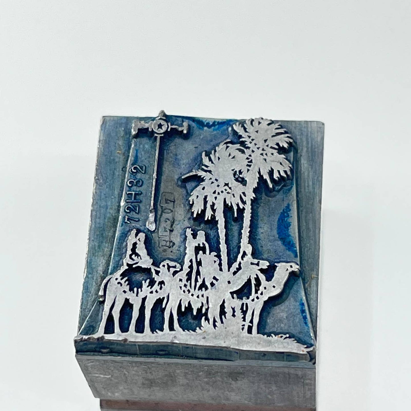 1920s Shriner Camel Palm Tree Cross Masonic Stamp Typeset Print Block 1” SC7-35