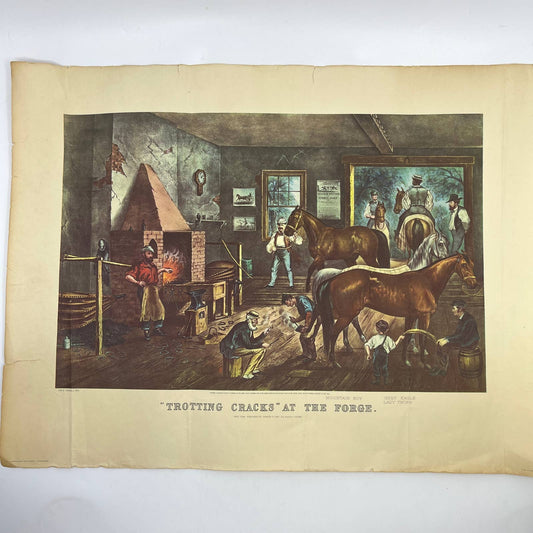 CURRIER & IVES Art Print Trotting Cracks At Home mid 1800s Farrier Shoer FL5