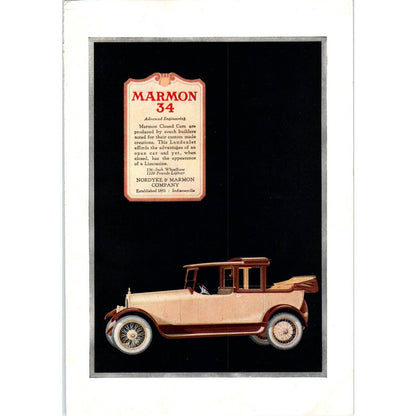 c1920 Harper's Magazine Ad - Marmon 34 Closed Car Nordyke & Marmon Co TF6-1