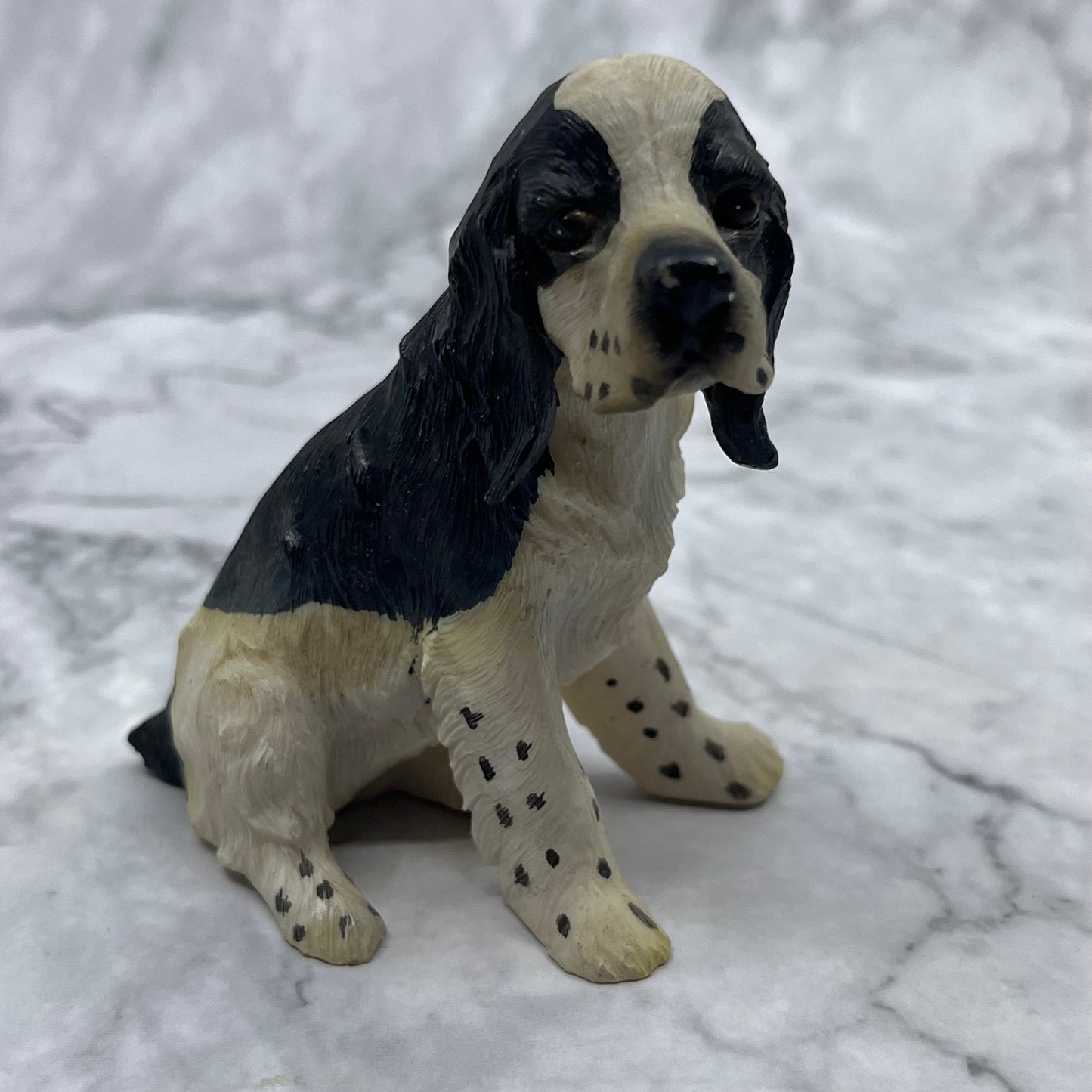 Vintage Hand Painted Cast Resin Springer Cocker Spaniel Dog Figurine 3” TK3